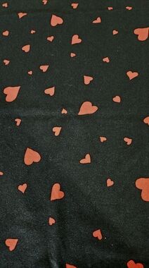 Vintage Black Fabric with Red Heart Print Cotton By The Yard